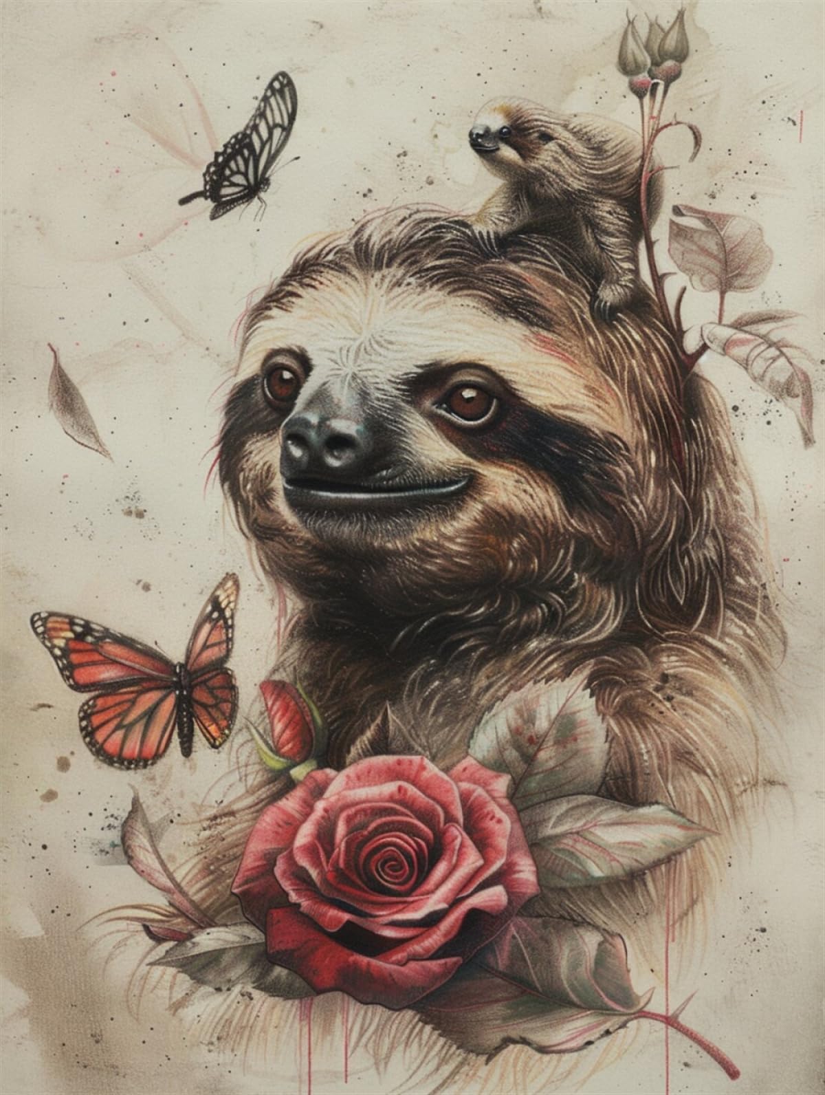 11CT Animal Kit De Punto De Cruz Con Estampado Perezosos Y Flores Kits De Punto De Cruz Para Adultos，Juego De Bordado Estampado Preimpreso，Kit De Manualidades Para Bricolaje，Decoració 80x100cm