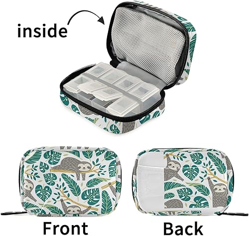 Miniatura 7 de Tarity Sloths - Organizador semanal de píldoras con bolsa de hojas tropicales con bolsa, caja de 7 días, contenedor grande, organizador diario