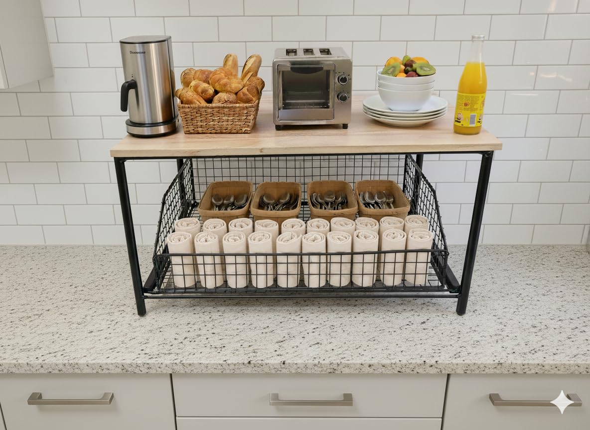 Estantería de Cocina, con Cesta Extensible, Organizador de Cocina, Almacenamiento, Soporte microondas, Electrodomésticos, Soporte Cafetera, articulos de Cocina, Estante encimera.