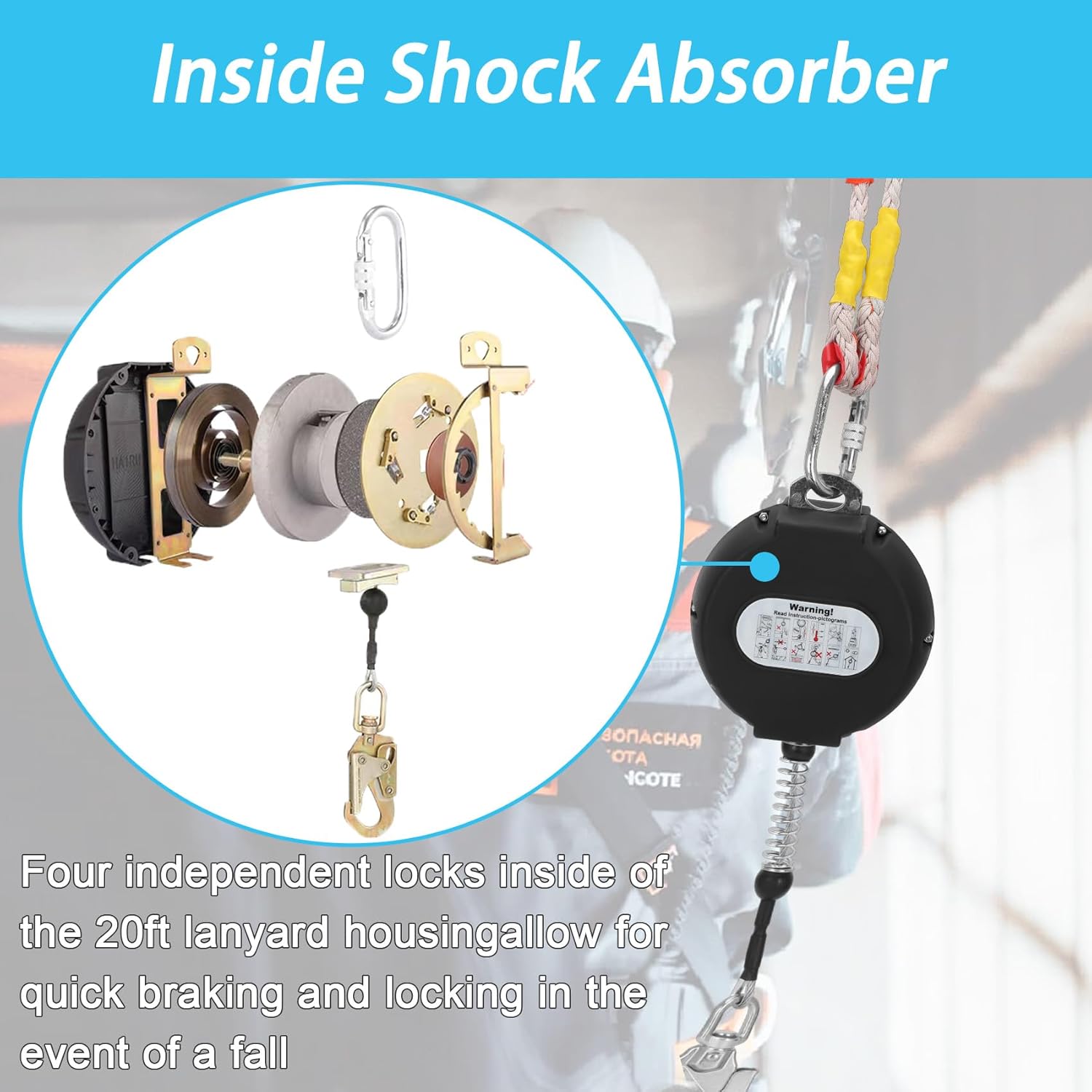 Eksplodiral view of the internal shock absorber mechanism within the self-retracting lifeline