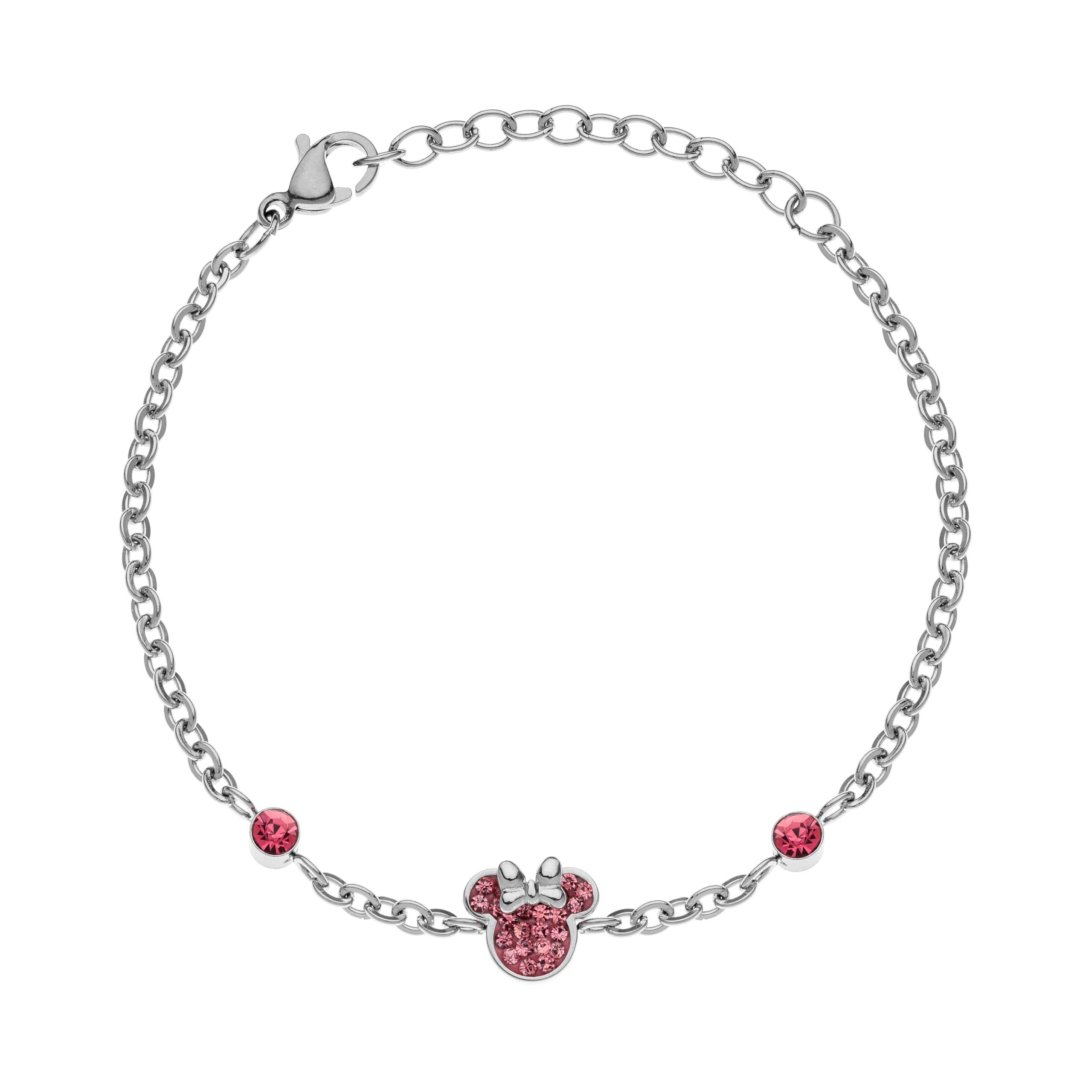 Disney Bracciale Minnie Mouse, Acciaio Inossidabile e Zirconi per Bambini e Bambine, Lunghezza 13-18 cm, Gioielli