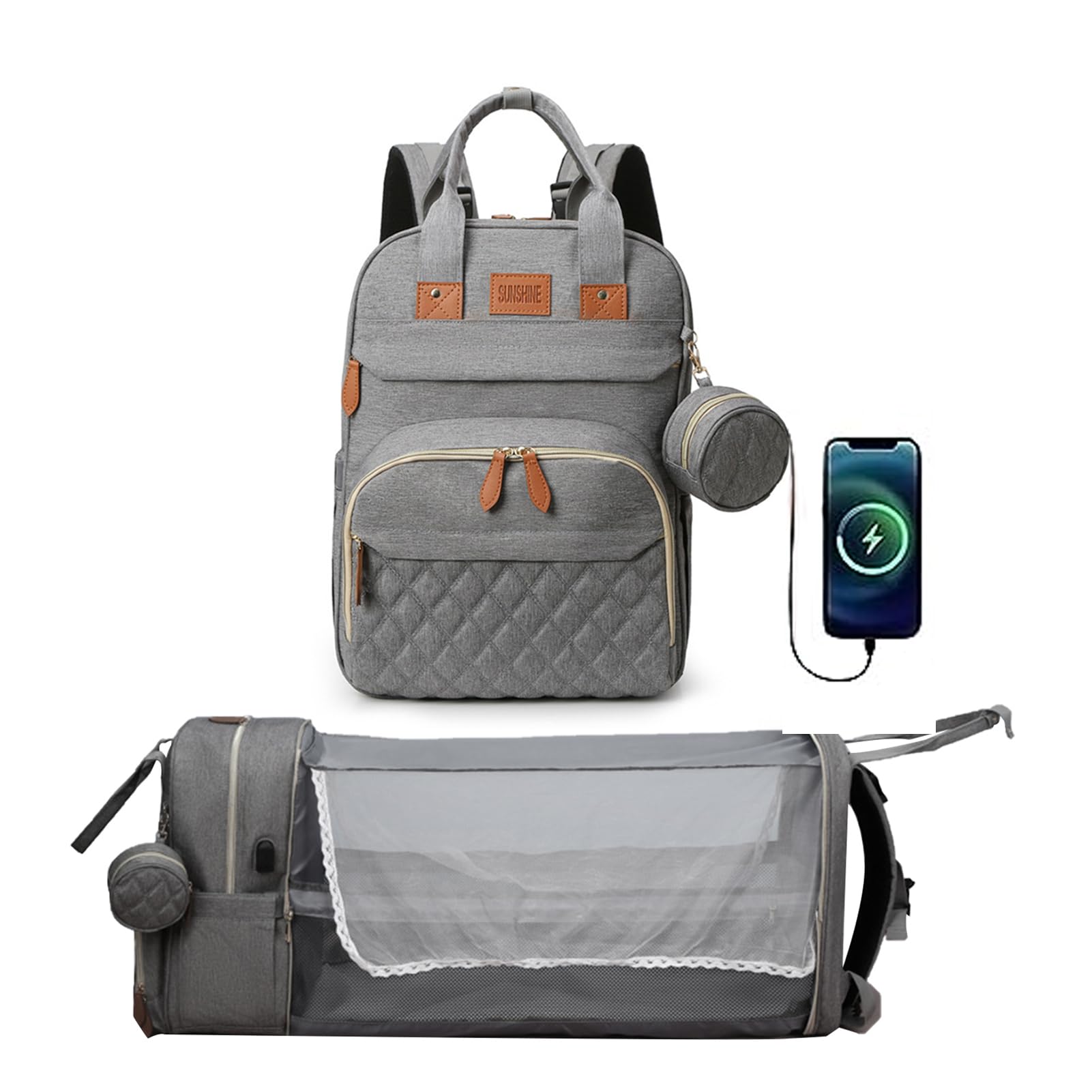 Multifunctional Mummy Bag,Bassinet Bag Functions as Diaper Bag and Changing Station, Foldable Nappy Backpacks Baby Bed with Hook & Changing Pad (Pink) By LIMOS