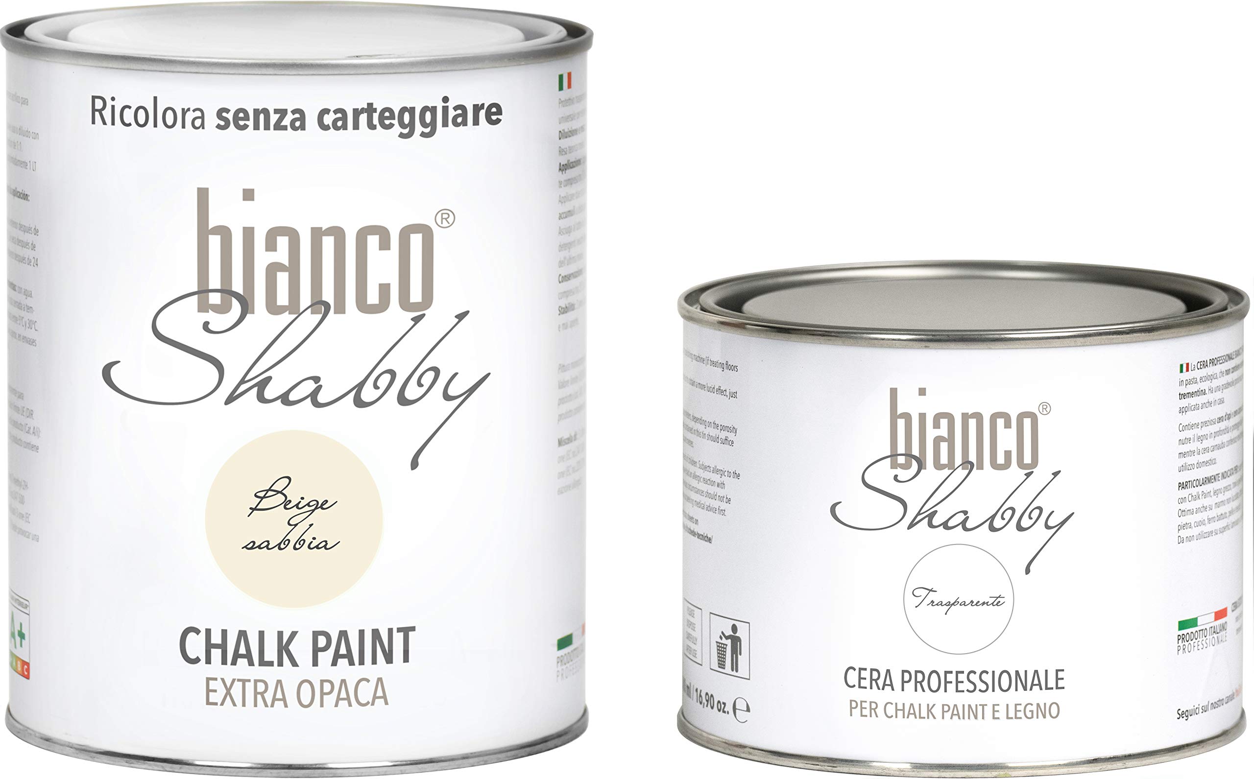 CHALK PAINT Beige Sabbia & CERA NEUTRA - Pittura Shabby Chic (1 Litro) + Cera Professionale (500 ml)