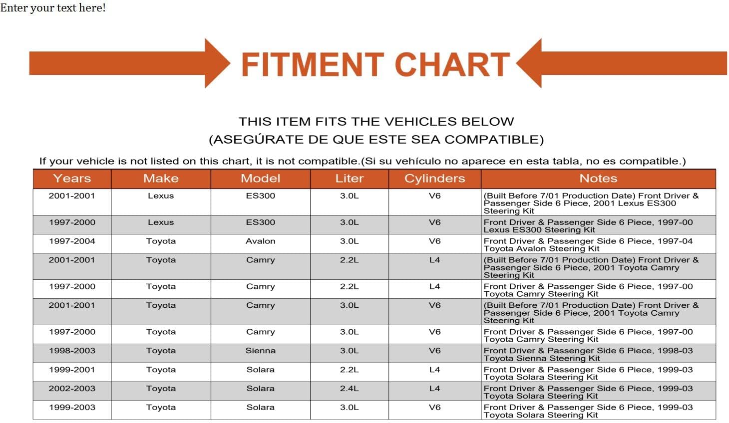 Inner Outer Tie Rods Boots Bellows Kit for Toyota Avalon Camry Lexus ES300 (EB3-4971542)