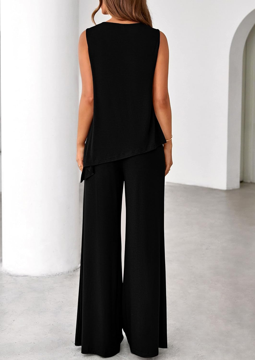 PRETTYGARDEN Women's 2026 Two Piece Matching Lounge Sets Asymmetrical Split Tank Tops Wide Leg Pants Summer Outfits Tracksuit - Image 6