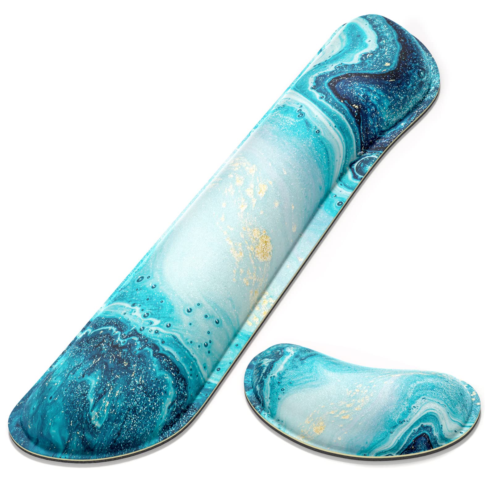 Dapesuom Enlarge Keyboard Wrist Rest, Memory Foam Wrist Cushion for Desk Mats Support, Cute Marble Pain Relief Keyboard Mouse Pad Rests Set with