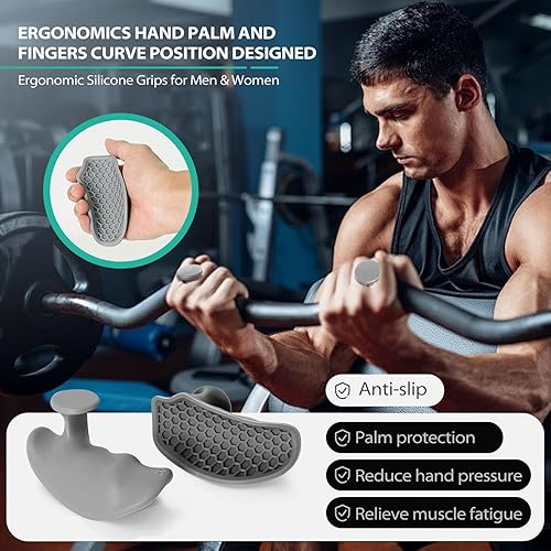 Miniatura 2 de Puños ergonómicos de goma para hombres y mujeres, guantes de entrenamiento antideslizantes sin dedos para levantamiento de pesas, peso muerto,