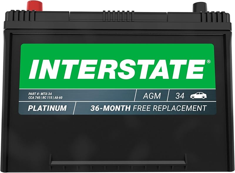 Interstate Batteries Car Battery 12V 60Ah 740CCA Group 34 AGM