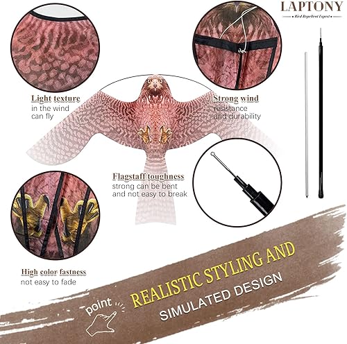 Miniatura 3 de Bird Hawk - Cometa voladora con poste para cultivos de granja, protector de granja, cometa voladora con poste de 19.7 ft, estilo A