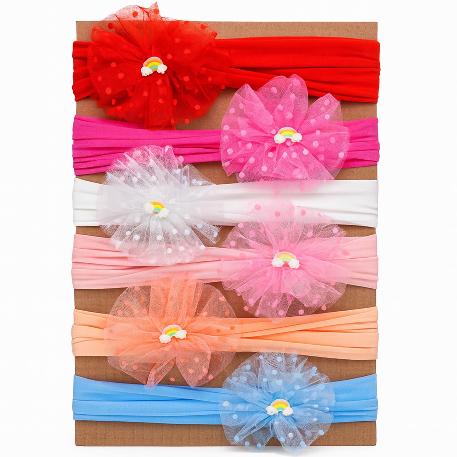 SYGA 6 Pcs Baby Headband Set for Girls–Soft Stretchy Hair Bands with Polka Dot Tulle and Rainbow Design, Newborn Infant Toddler Hair Accessories for 0-3 Year (Design-8)-image-48