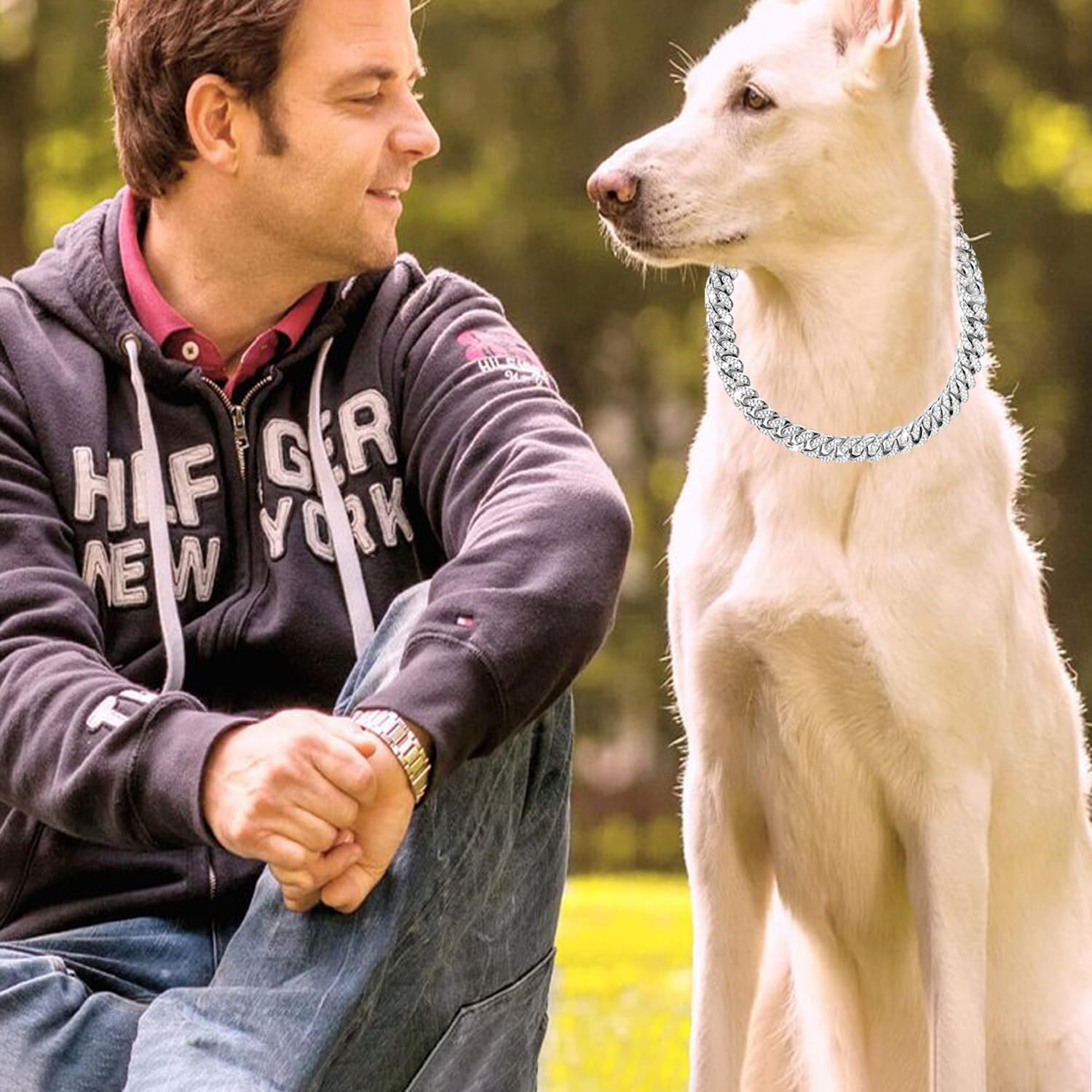 Collana con Catena Cubana in Zircone da 8 Pollici per Cuccioli, Collare con Diamante per Cane - Collana in Cristallo per Animali Domestici