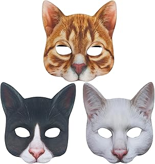 Alodidae 3 PCS Realistic Cat Mask White Black Orange Animal Head Masks Halloween Novelty Costume Accessory