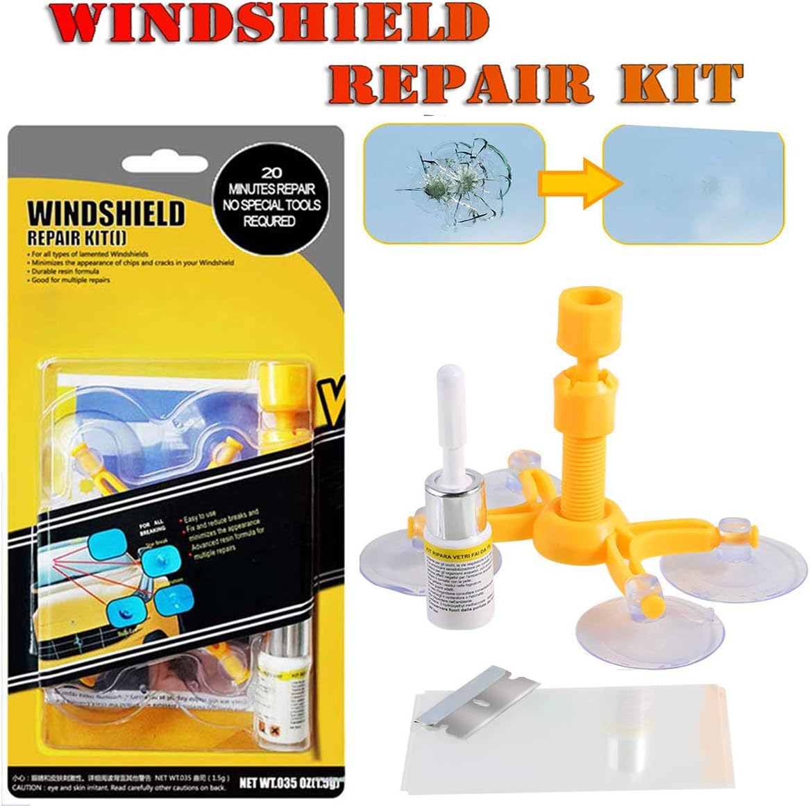 ALONG Windshield Repair Kit - Windshield Crack Repair Kit with Windshield Repair for Car Windshield Repair Kit & Glass Chips and Cracks