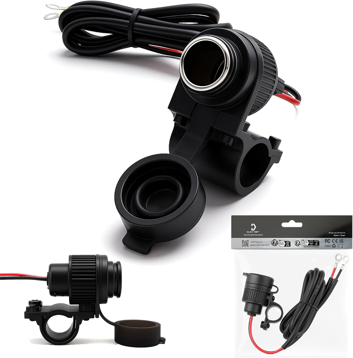 Cliff Top Motorcycle USB Charger Dual USB Port 36W Waterproof Phone Charger with 18W PD USB-C & QC 3.0, Magnetic Power Switch, Battery Drain Prevention (6A 36W SAE Connector)