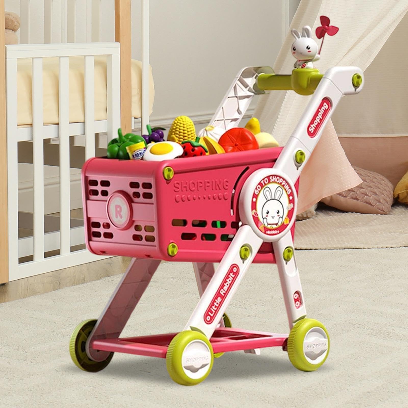 Kinder Einkaufswagen Spielzeug Interaktives Rollenspiel mit Lernspielküche | Spiellebensmittel-Kindereinkaufswagen Spielküchen-Zubehör für Mädchen Kleinkinder Kindergartenkinder Geburtstag Feierta