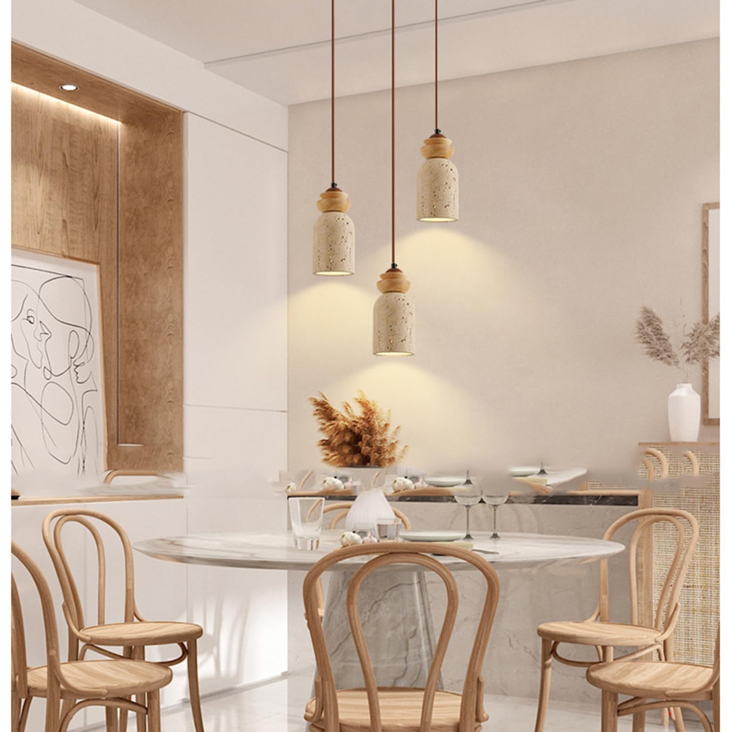 Lámpara Colgante Piedra Amarilla Para Decoración Interiores Hogar | Lámpara Techo Cilíndrica Con Casquillo G9 Lámpara Araña Decorativa Madera Con Cableado Fijo Para Isla Cocina Tienda O Sala