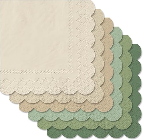 Miniatura 8 de Whaline Servilletas de cóctel festoneadas pastel de 5 pulgadas, 6 colores neutros, servilletas de papel desechables multicolor para bebidas para el