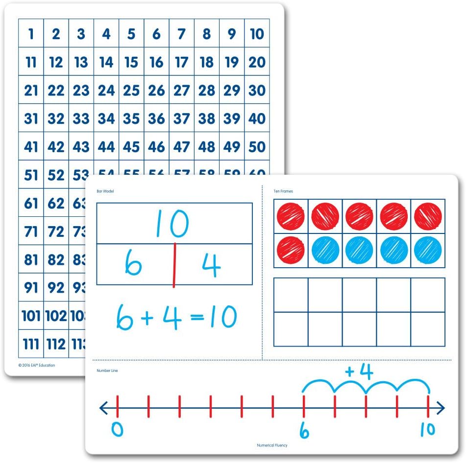 EAI Education Numerical Fluency & 120 Chart Flexible Dry-Erase Boards for Numbers - Set of 10