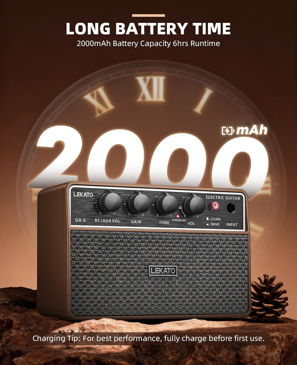 LEKATO 10W Mini Guitar Amp, Portable Electric Guitar Amplifier with Clean/Overdrive Channel, Headphone Jack, AUX Input, Bluetooth, Rechargeable Amp for Home and Travel Practice - Image 3