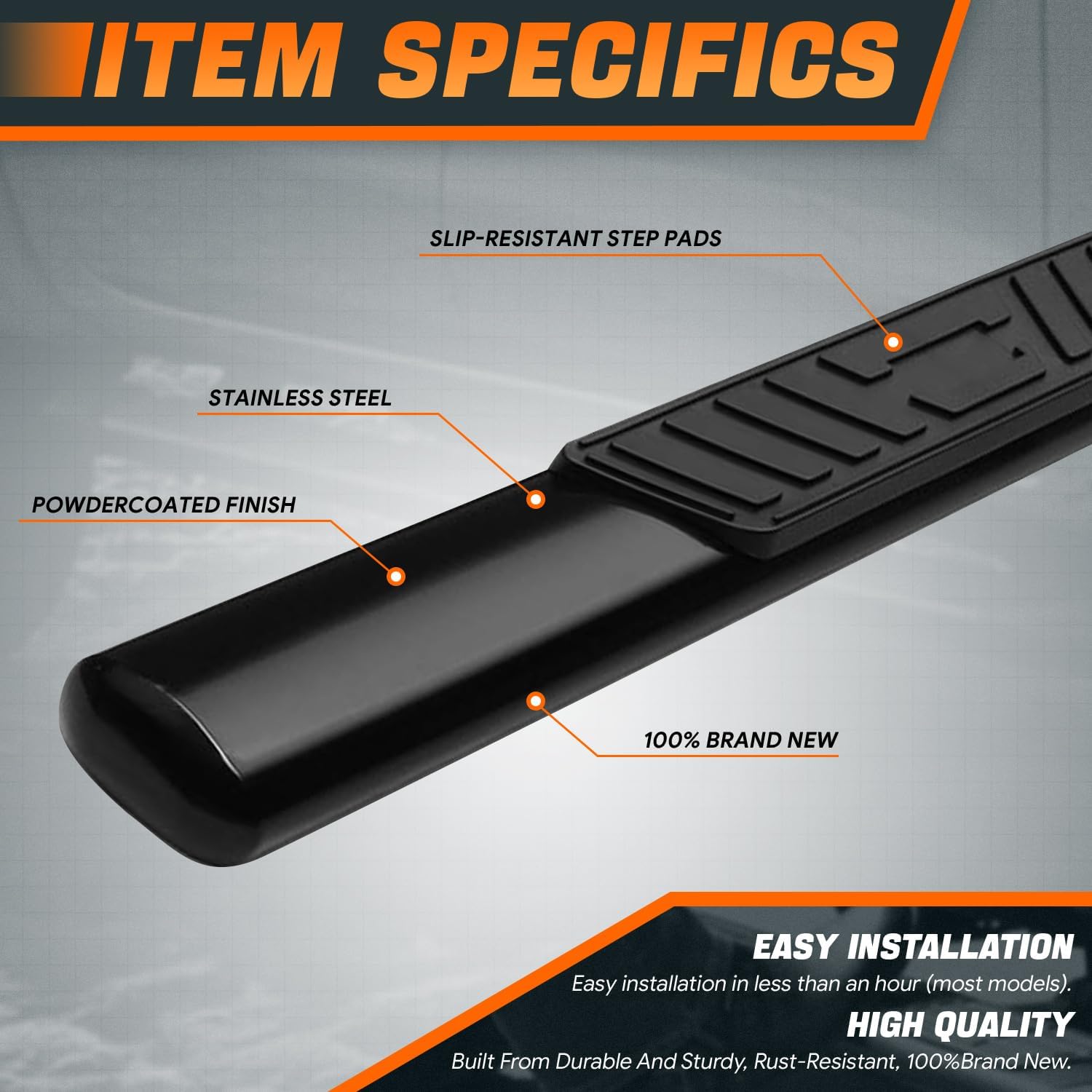 5 in. OD Black Steel Side Step Nerf Bar Compatible with 19-24 Chevy/GMC Silverado Sierra 1500 2500HD 3500HD Crew Cab CAAP-STEPS5O-947BK