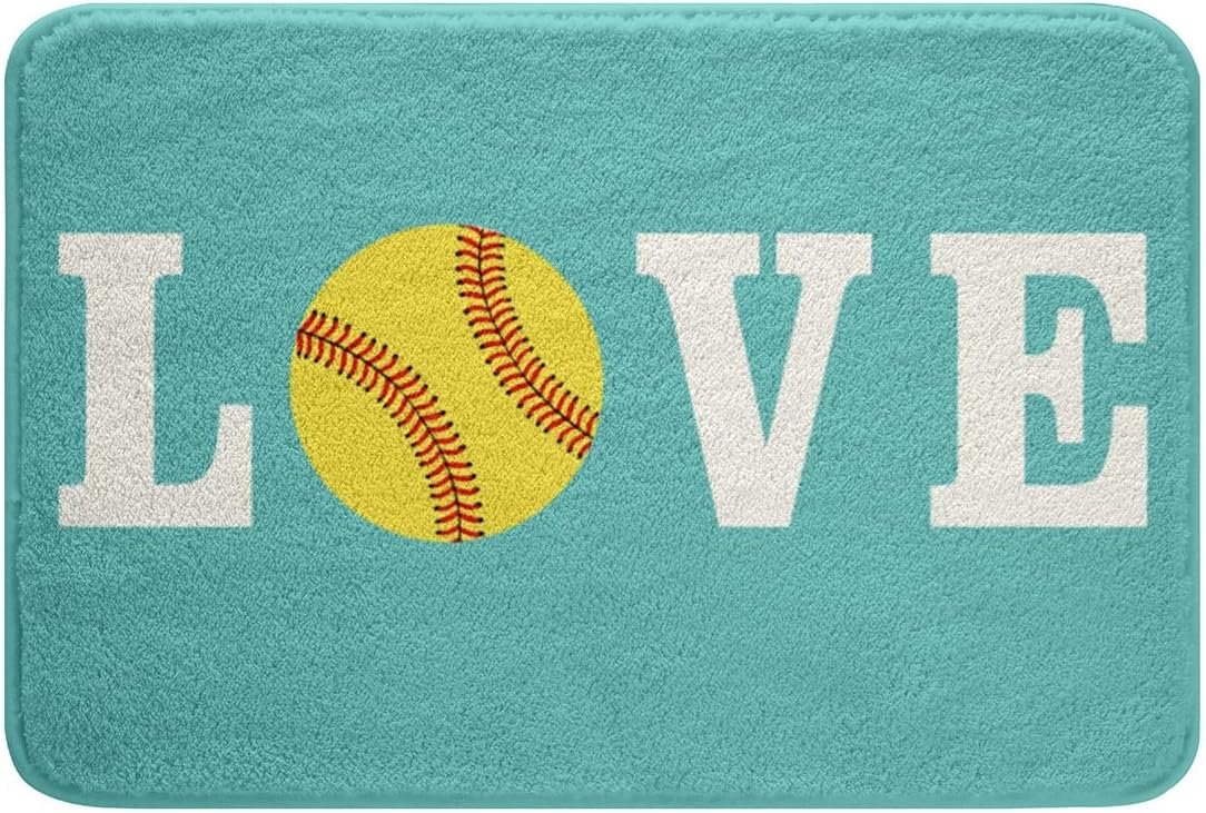 Softball Shower Curtain for Bathroom Softball Lover Ball Sports Theme Bathroom Shower Curtain Set Girls Women Bright Teal Yellow Decorative Bath Curtains Girly Bathroom Accessories 16"x24" M