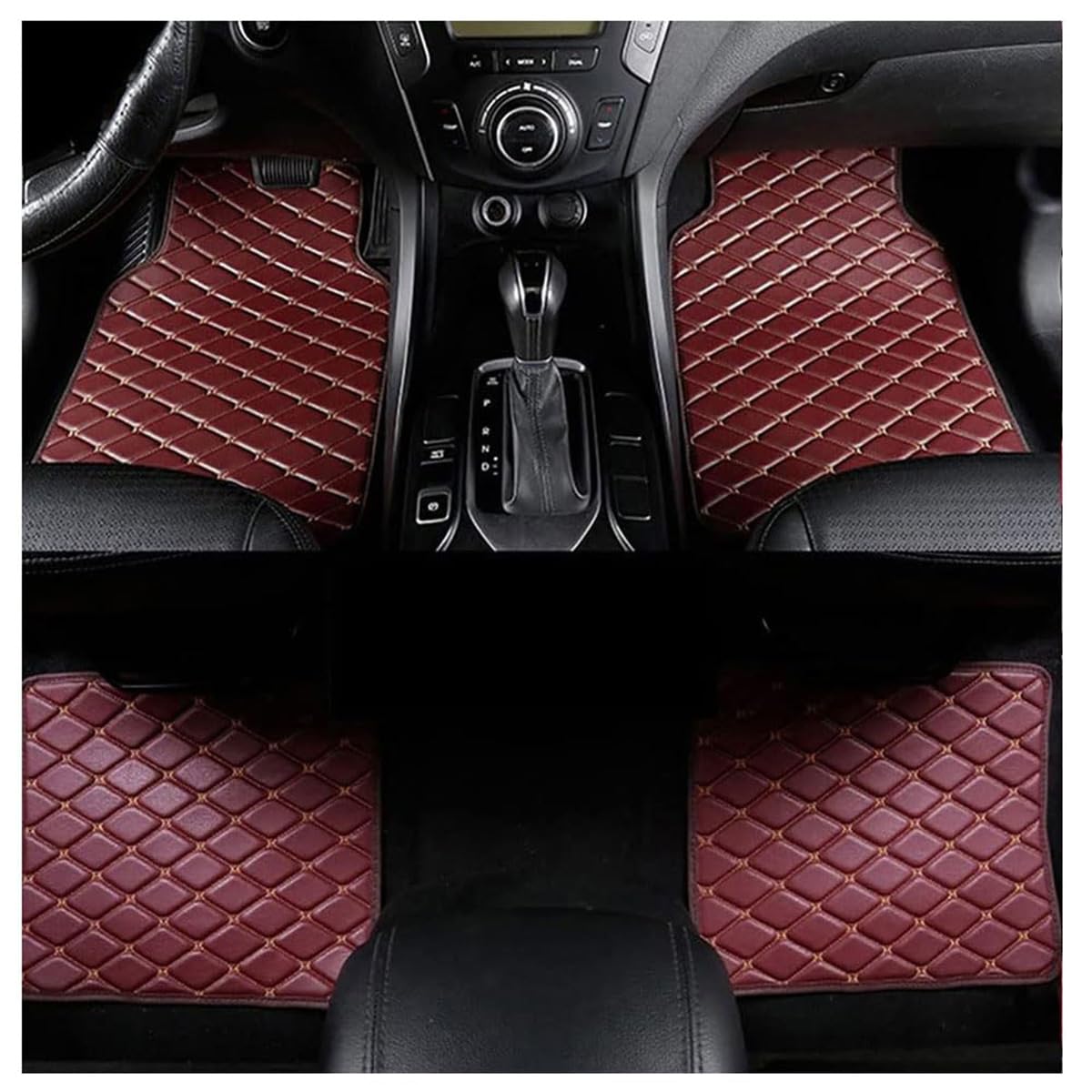 Gkxtltong A/Wine-Red 4Pcs Lether Cr Floor Mts For Mg Hs (S23) 2018 2019 2020 2021 2022 2023 2024, Custom Utomotive Front Rer Row Crpet Set Wterproof Nonslip Ccessories,