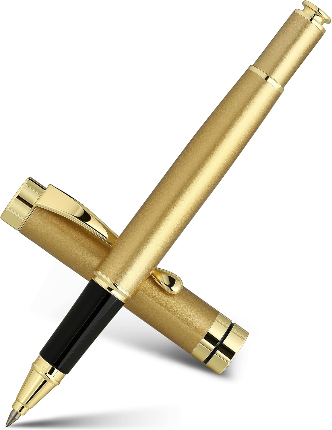 BEILUNER Ballpoint Pens, Stainless Steel with Chrome Trim, Luxury Golden Metal Pen Set, Best Ball Pen Gift Set for Men & Women, Professional, Executive, Office, Fancy Pens-Nice Box with Extra Refill