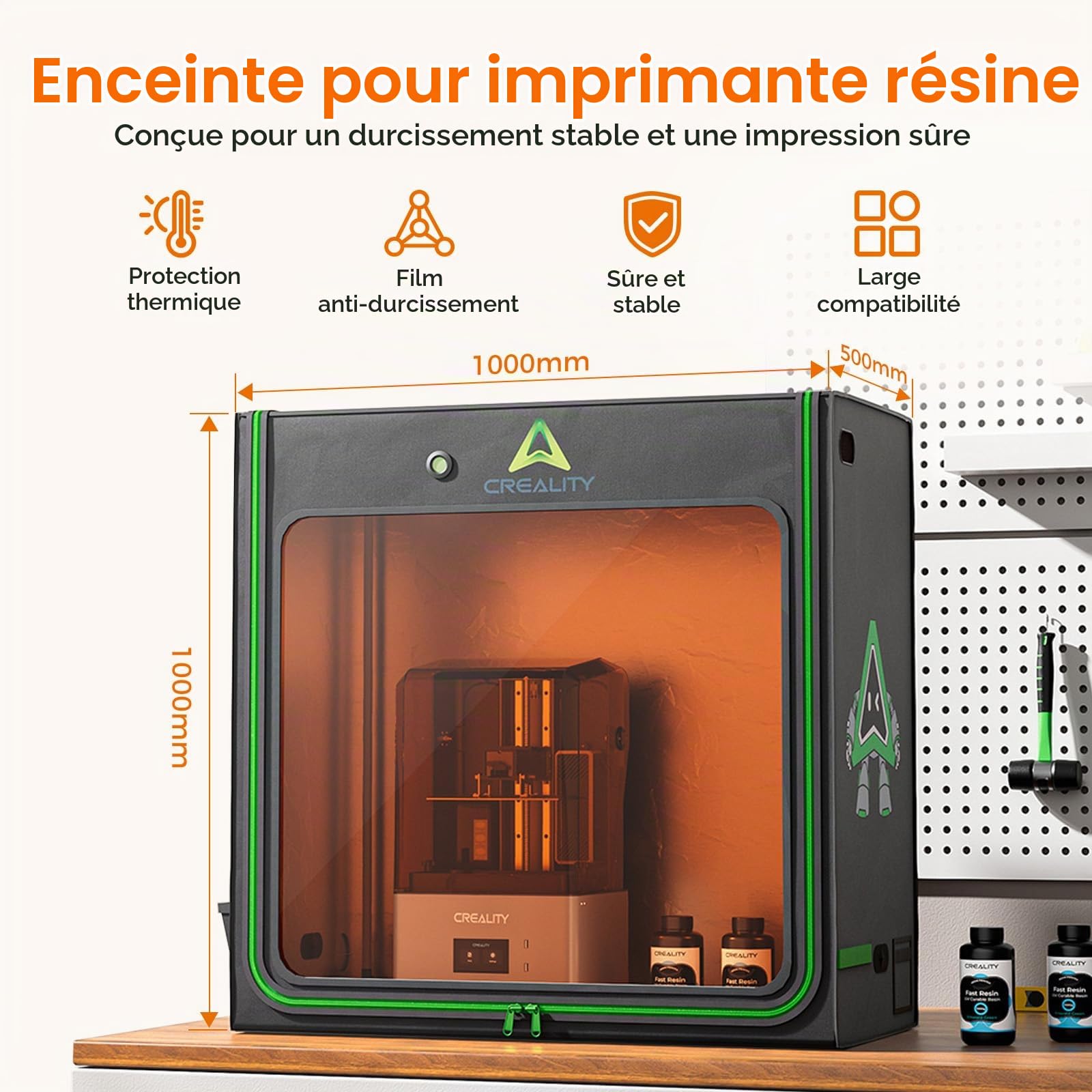 Creality Boîtier pour imprimante 3D LCD en résine UV, 1000 x 500 x 1000 mm, couverture de protection thermiquement isolée avec port de ventilateur, film de protection contre le durcissement