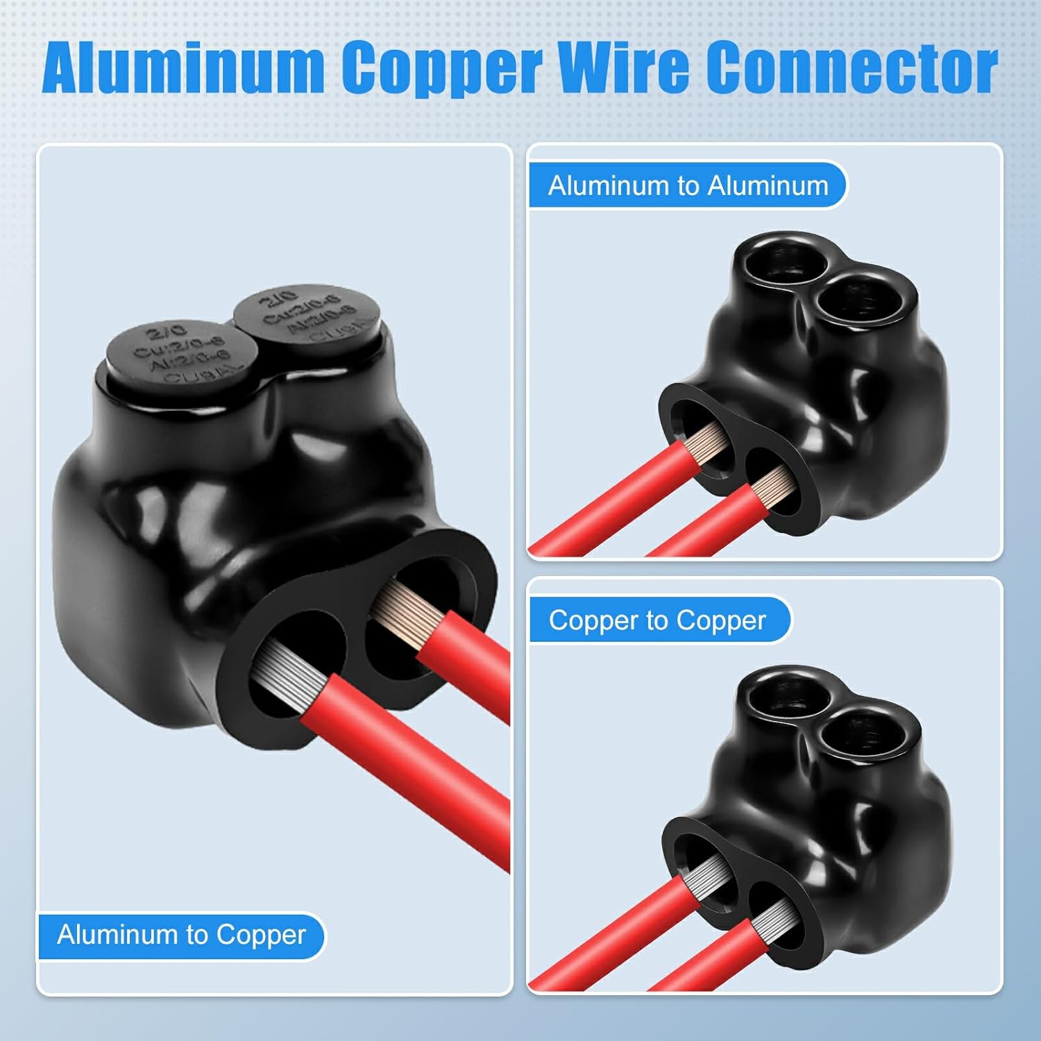 5 Pcs Insulated Wire Connectors Black Multi Cable Splice Connector 2 Port Single-Sided Entry Cable Splicers Electrical Power Wire Terminal Connectors (2/0-6 Wire Range)
