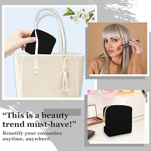 Miniatura 6 de Mini bolsa de maquillaje de nailon para bolso, pequeña bolsa de maquillaje negra linda y preppy, bolsa cosmética con cremallera para bolso, bolsa
