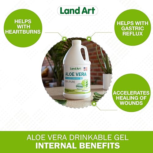 Miniatura 4 de Land Art Pure Aloe Vera Gel Bebible Sin Sabor 64 fl oz + Clorofila Líquida Sabor Menta 16 fl oz