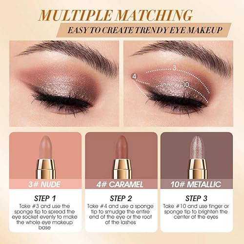 Miniatura 8 de Ehinew Sombra de ojos en barra  Sombra de ojos metálica neutra y plateada  Sombra de ojos mate y purpurina champán  Lápiz iluminador cremoso e