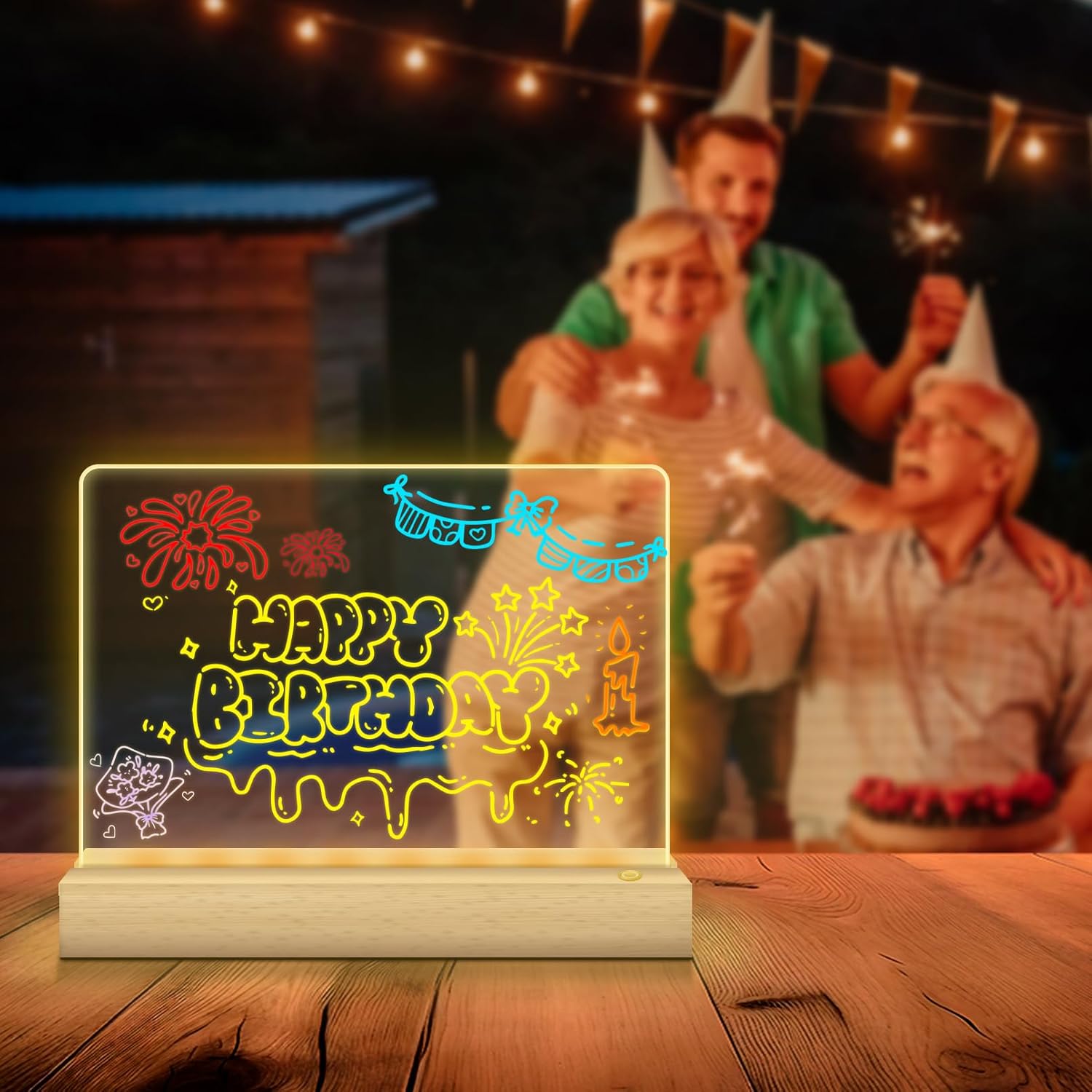 LED Acrylic Message Board 11.8"x7.9" Light-Up Dry Erase Board - Rechargeable Glowing Memo Board with Stand, 7 Color Markers & USB Cable for Office School Home Decor