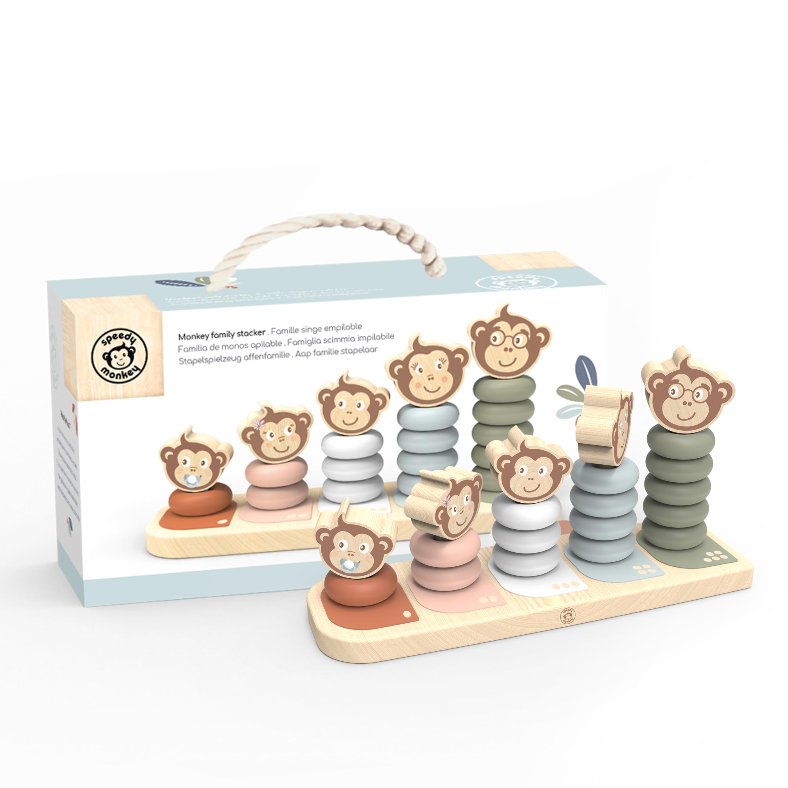 SPEEDY MONKEY Wooden Stacking Monkeys, Multicolor, Small