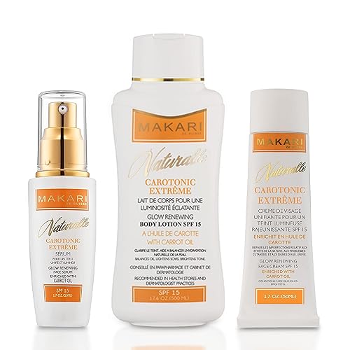 MAKARI Naturalle Carotonic Extreme Glow Skincare Bundle  Crema facial renovadora, suero iluminador y loción corporal  Ilumina, hidrata, combate el