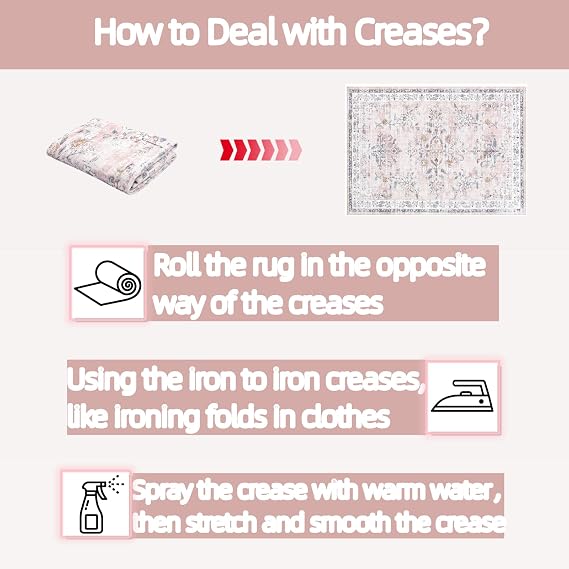 LIVEBOX Washable 6x9 Pink Rugs for Bedroom, Soft Floral Area Rug for Girls Nursery Room, Low-Pile Non-Shedding Boho Area Rug Living Room Rug, Large Low-Pile Vintage Rug for Dining Room, Blush/Pink