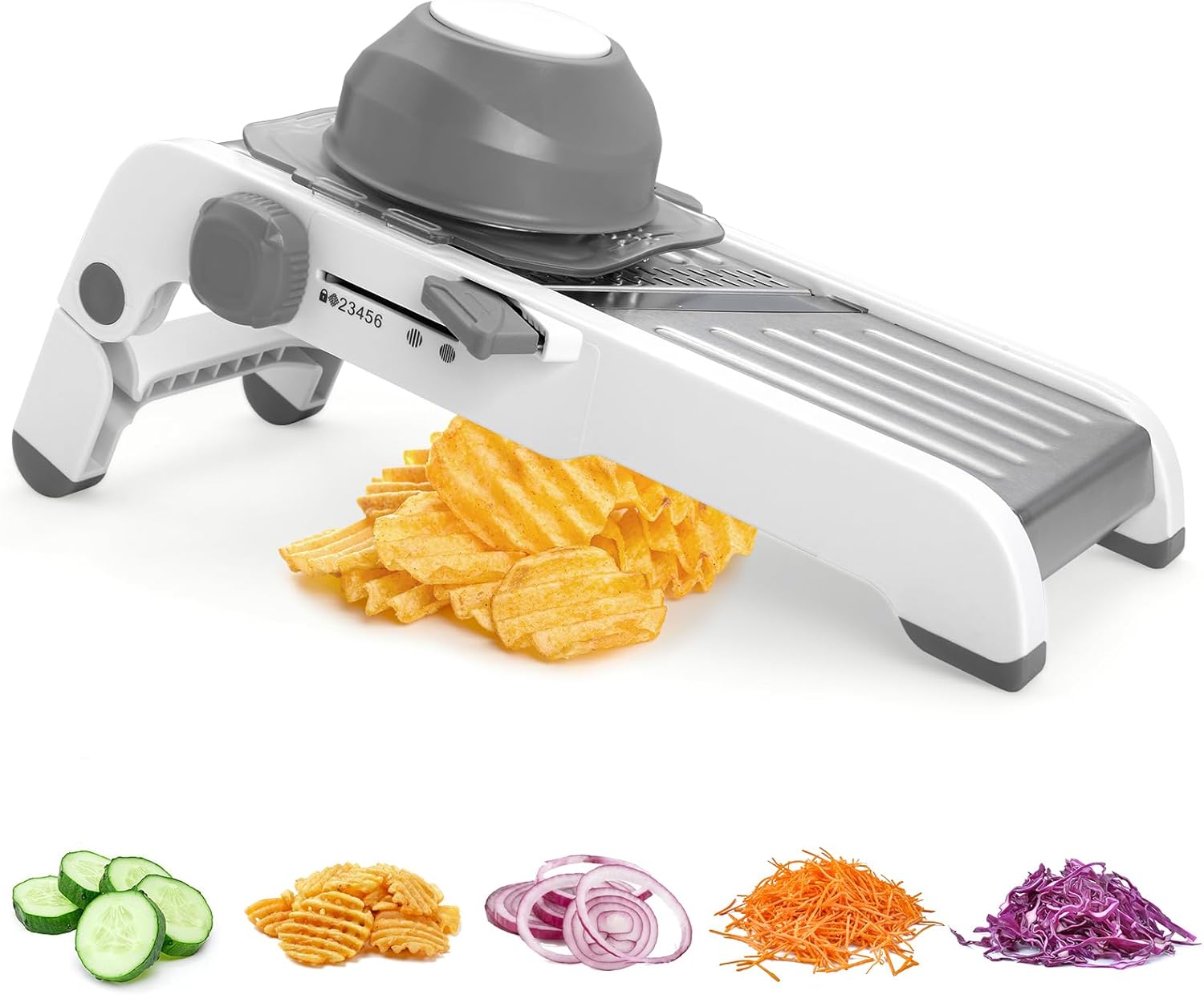 Mandoline Slicer for Kitchen, Adjustable Stainless Steel Mandoline Food Slicer, Onion Potato Cucumber Tomato Carrot Vegetable Fruit Slicer, Mandolin Veggie Cutter with Food Holder, Green