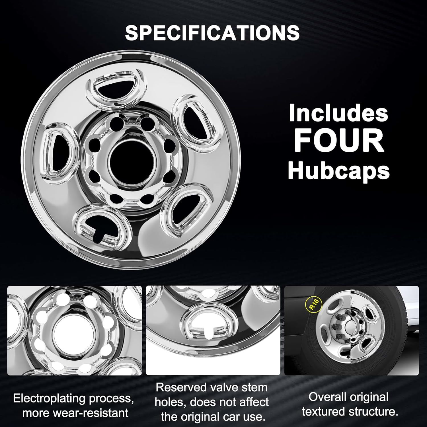 Wheel Skins for 2003-2014 Chevy Express G/H1500 G2500 G3500; 2015-2025 Chevy Express 2500 3500; 2003-2014 GMC Savana G/H1500 G2500 G3500; 2015-2025 GMC Savana 2500 3500; 4 Pcs (Chrome)