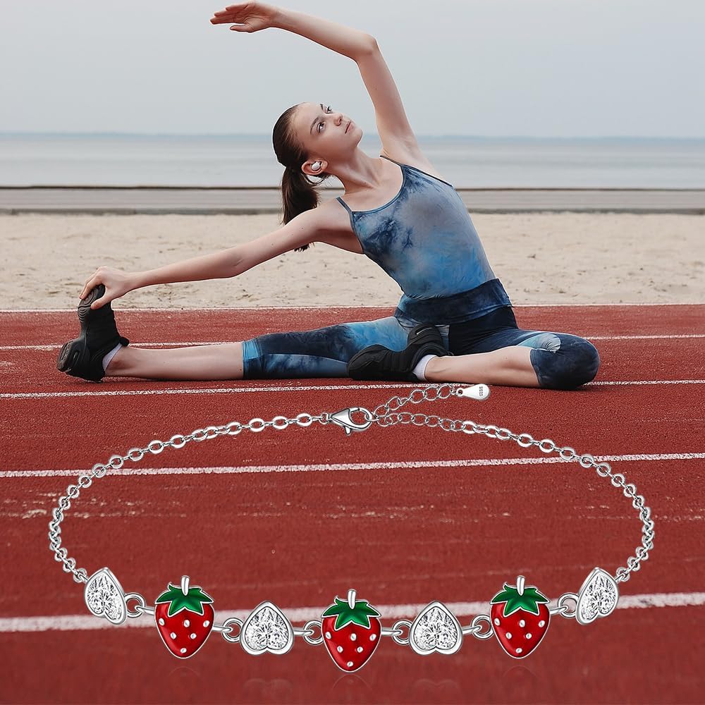 Strawberry Bracelet Red Strawberry Bracelet for Women Sterling Silver Heart Fruit Strawberries Jewelry Gift - Image 4