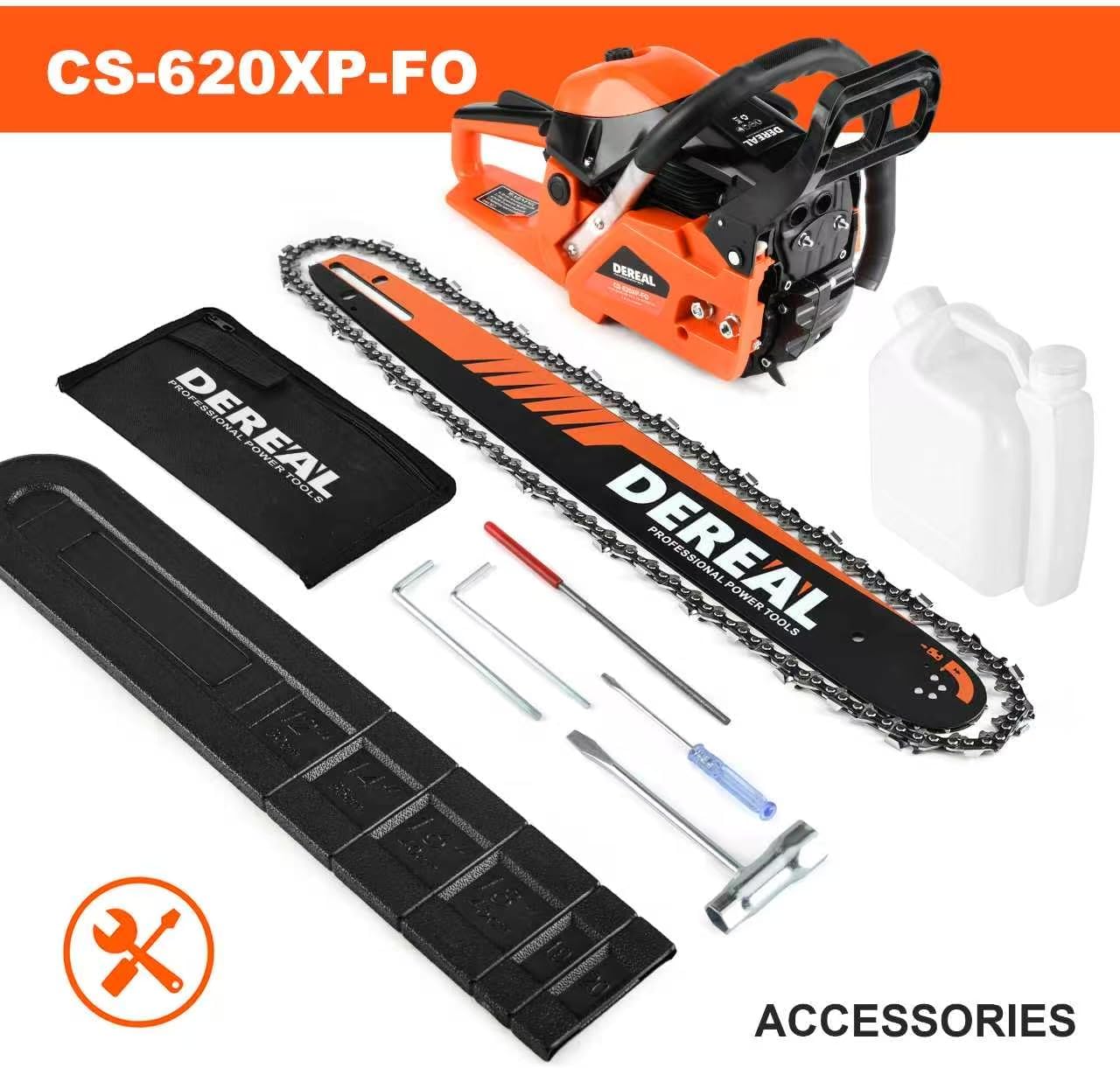 Gas Chainsaws 20 Inch Gas Powered Chainsaw 62CC CS62X-FO 2 Stroke Engine Chain Saw for Cutting Wood Outdoor Garden Farm Home