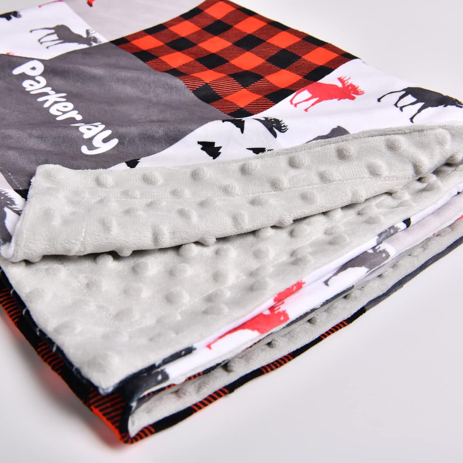 Woodland Deer Personalized Baby Blanket with Name, Custom Nursery Soft Minky Blankets for Girls Kids, Red Plaid Swadding Blanket Troller Crib Receiving Blanket for Infant Newborn, Baby Registry Gifts