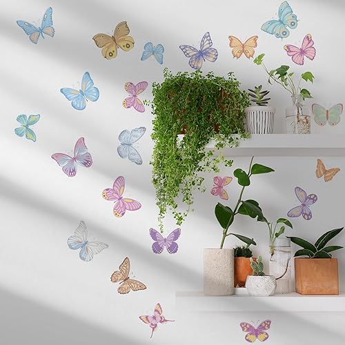 Miniatura 11 de QUCHENG Calcomanías de pared de animales, decoración de pared de mariposa bohemia para niñas, calcomanías extraíbles para niños, calcomanías de multi