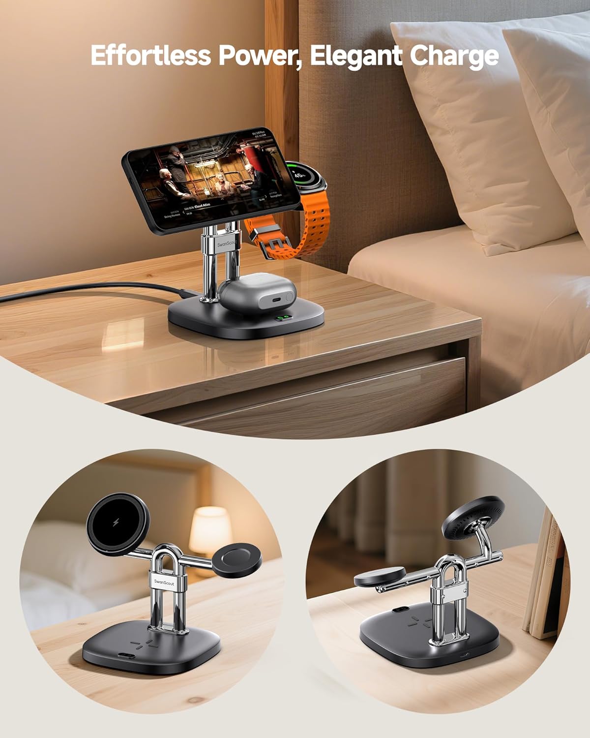 Magnetic Wireless Charger for Samsung Phones (Need A Magnetic Case), for Samsung S26/S25/S24/S23/Z Fold7/Z Flip7, Galaxy Watch 8/8 Classic/Ultra/7/6/5, Galaxy Buds4 Pro, SwanScout 712SM (No Adapter)