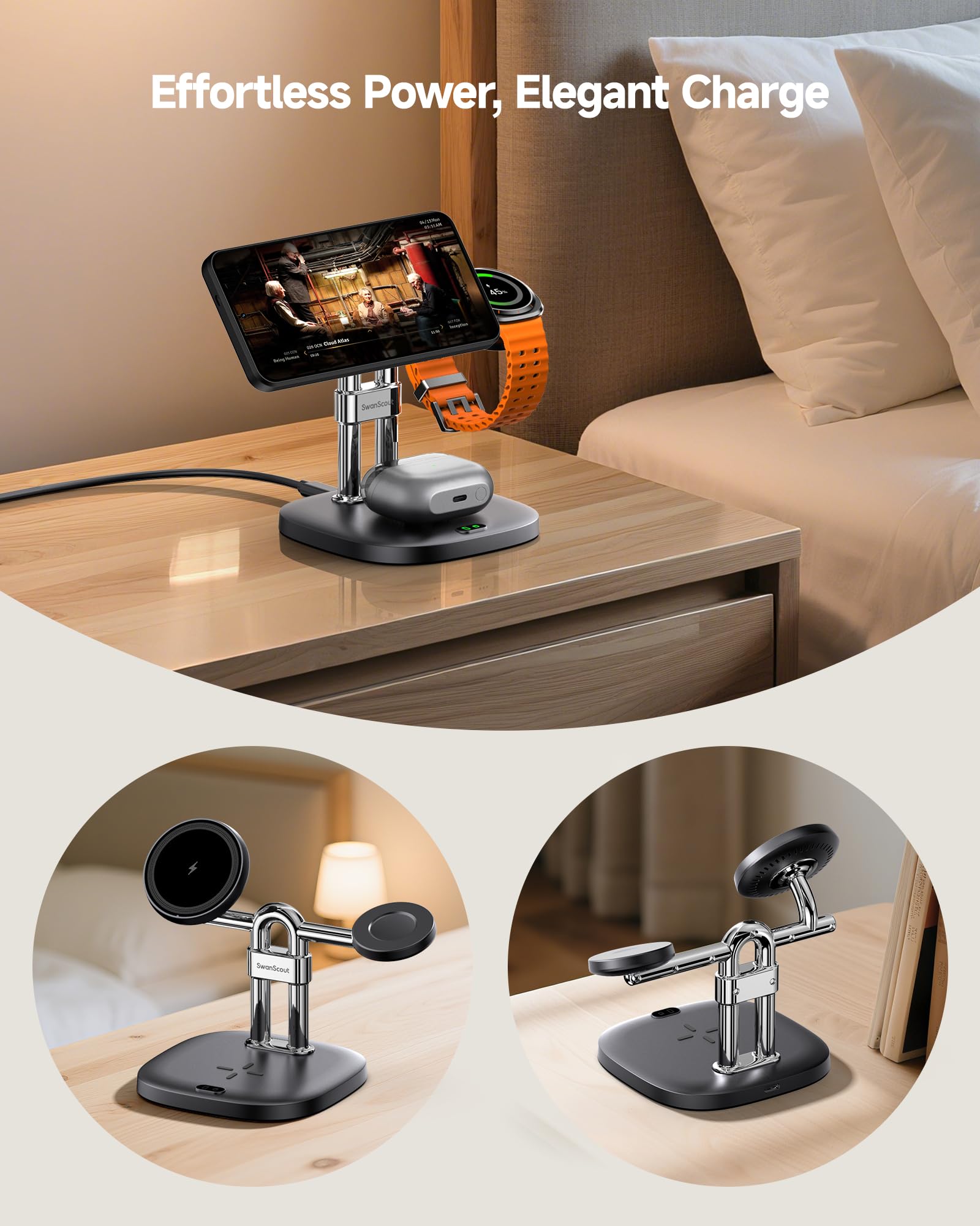 Caricabatterie wireless magnetico 3 in 1 per telefoni senza fili (necessita di una custodia magnetica), nessun adattatore