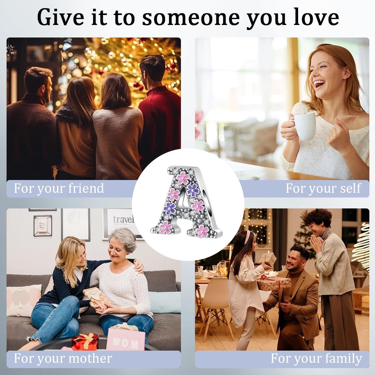 Flowers 925 Sterling Silver Initial A-Z Letter Charm for Bracelets & Necklaces with 5A Cubic Zirconia Jewelry Gift for Women - Image 7