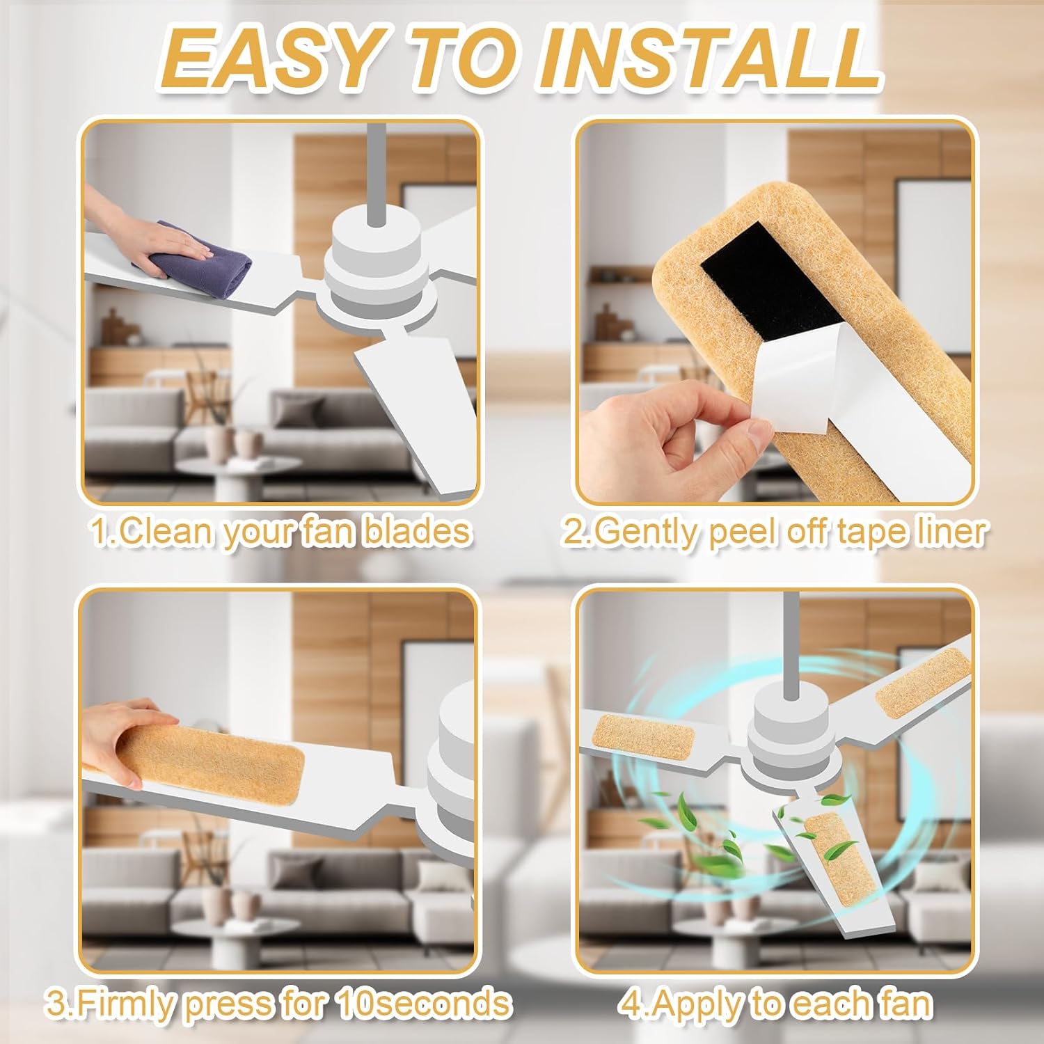 Tuanse 25 Pack Ceiling Fan Filters for Blades Ceiling Fan Air Filter Activated Zeolite Easy Stick Air Filter Trap Pet Odors, Dander, and Dust for Common Household Contaminants (Beige)