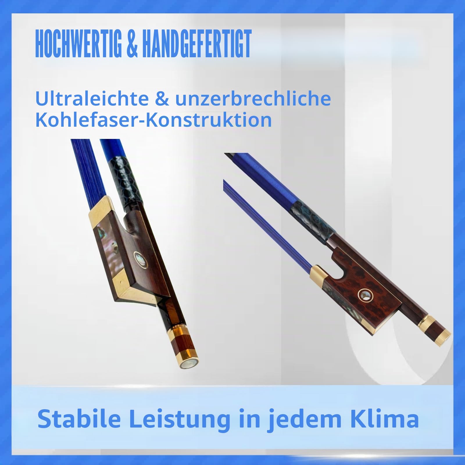 Premium Kohlenstofffaser-Geigenbogen 4/4 – Leicht, langlebig und stilvoll mit Schlangenholz-Frosch und gefärbtem Pferdehaar, farbenfroher Kohlenstofffaser-Geigenbogen – Lebendiges Design mit