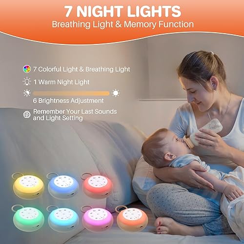 Miniatura 4 de FUNYKICH Máquina de sonido de ruido blanco de viaje con 24 sonidos relajantes, 7 luces nocturnas, máquina de sonido portátil para bebé adulto, 2