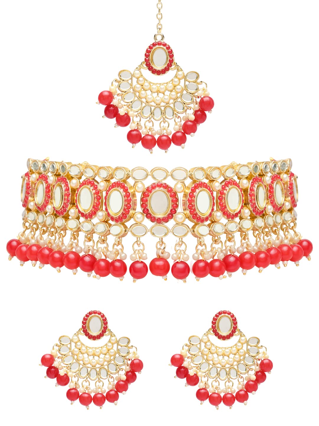 See full amazon price history chart for I Jewels 18K Gold Plated Traditional Handcrafted Mirror And Pearl Work Choker Necklace Jewellery With Chandbali Earrings & Maang Tikka Set For Women & Girls (K7228R) I Jewels 18K Gold Plated Traditional Handcrafted Mirror And Pearl Work Choker Necklace Jewellery With Chandbali Earrings & Maang Tikka Set For Women & Girls (K7228R) (B0BQ6R5MSP) Amazon Price History, Amazon Price Tracker