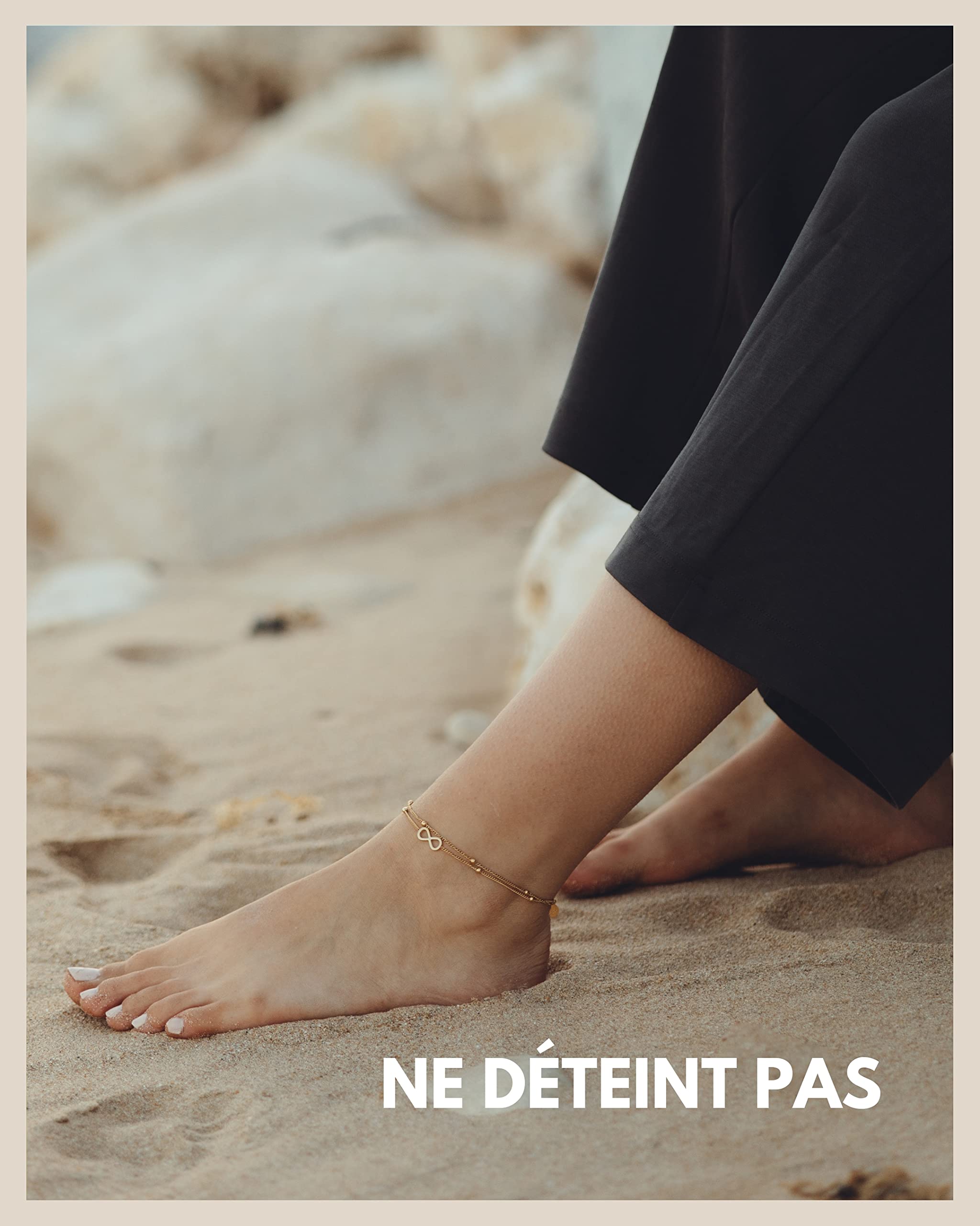 GD GOOD.designs EST. 2015 Bracelet de cheville avec signe de l'infini pour femmes I Bracelet de cheville Infinity (22-27cm) résistant à l'eau en or 18 carats, argent et or rose (Or)